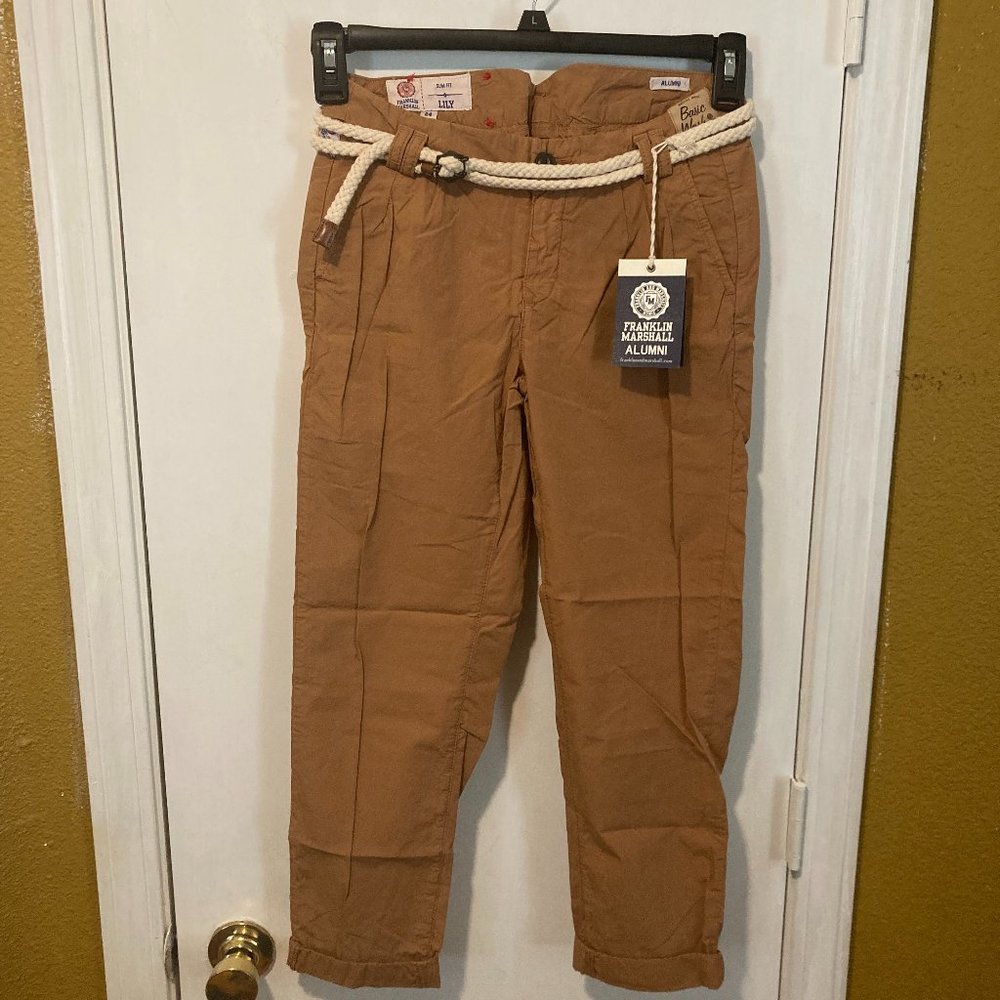 Franklin Marshall women's size 24 slim fit rope belted LILY alumni cropped pants